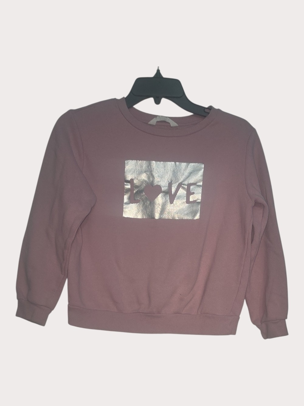H&M Mauve Crewneck Sweatshirt with Metallic Silver 'LOVE' Panel